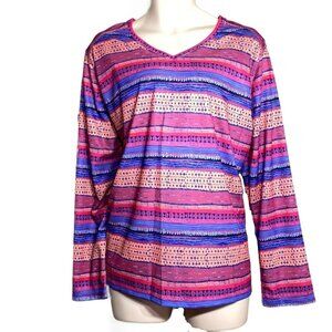 Womens Reel Legends Freeline Sz 2X Multicolor Long Slv V-Neck Performance Top